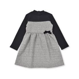 【お揃い】ラメ千鳥格子ドッキングワンピース(90~150cm) （ブラック系）