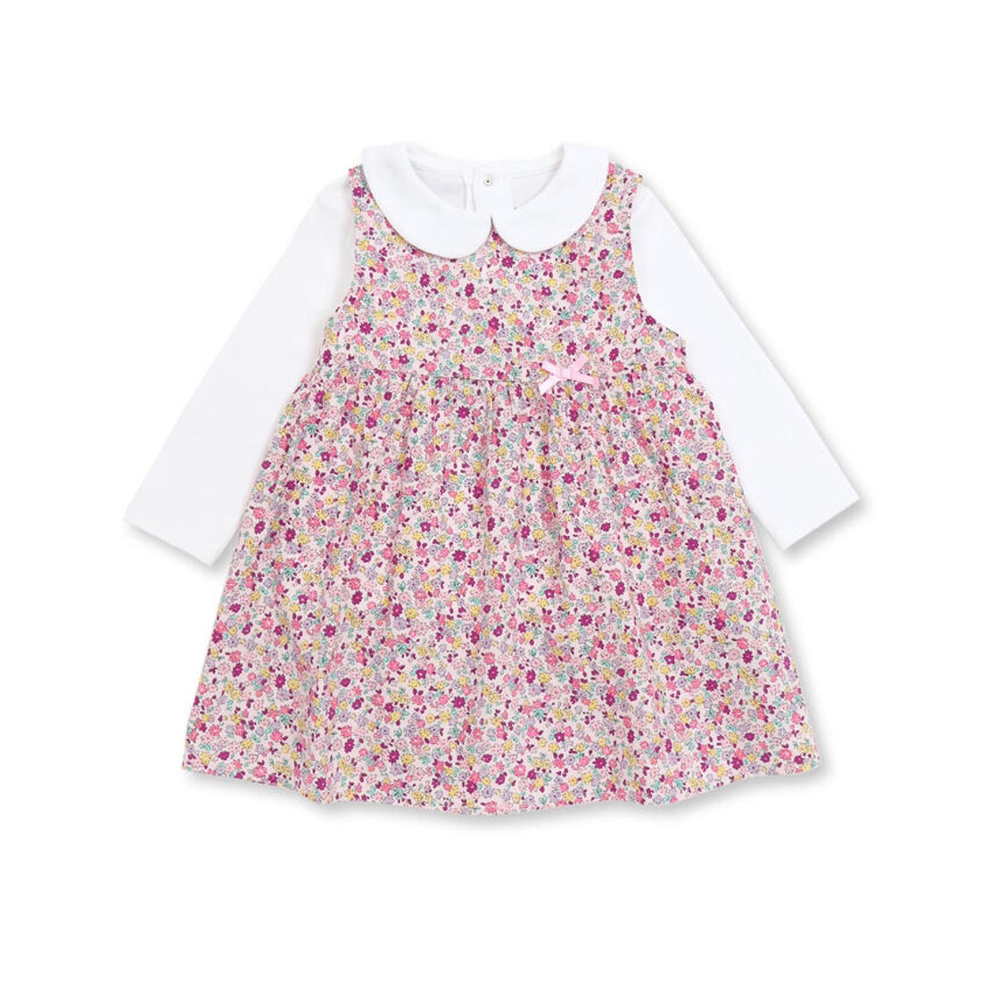 ベベ BeBe ブロード小花柄ジャンパースカート+丸襟長袖Tシャツセット 