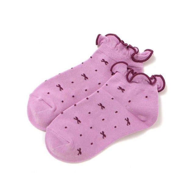 リボンドットフリルアンクルソックス(11~24cm) （パープル系）