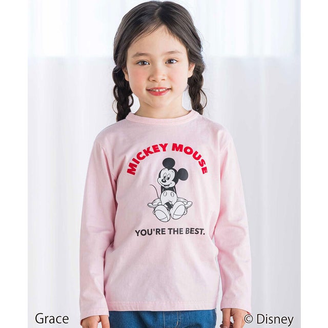 【Disney(ディズニー)】プリント天竺長袖Tシャツ(90~ （ピンク）