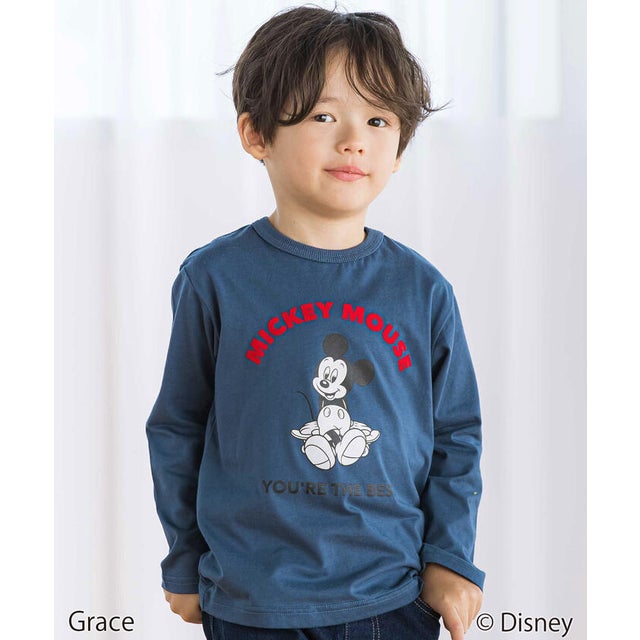 【Disney(ディズニー)】プリント天竺長袖Tシャツ(90~ （ネイビー）