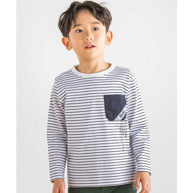 【抗菌防臭・UVカット】タフタポケットロゴプリント天竺長袖Tシャツ(90~130 （ネイビー系）