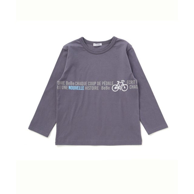 【抗菌防臭・UVカット】自転車プリントライン天竺長袖Tシャツ(90~130cm) （グレー）