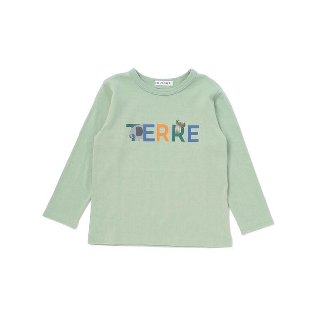 【抗菌・防臭】TERREアニマルロゴプリント天竺長袖Tシャツ(90~130cm) （グリーン）