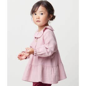 スラブガーゼフリルカラーティアード長袖チュニックブラウス(80~90cm) （ピンク）