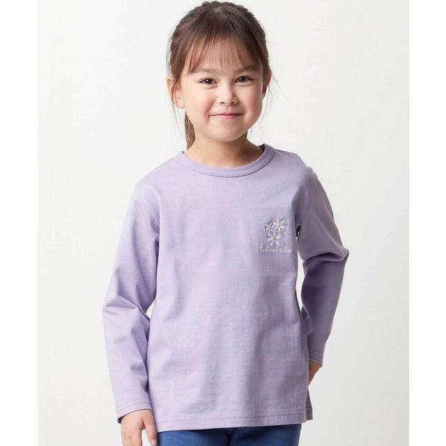 【抗菌・防臭】ワンポイント刺しゅう天竺長袖Tシャツ(90~130cm) （パープル）