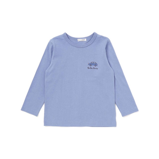 【抗菌・防臭】ワンポイント刺しゅう天竺長袖Tシャツ(90~130cm) （ブルー）