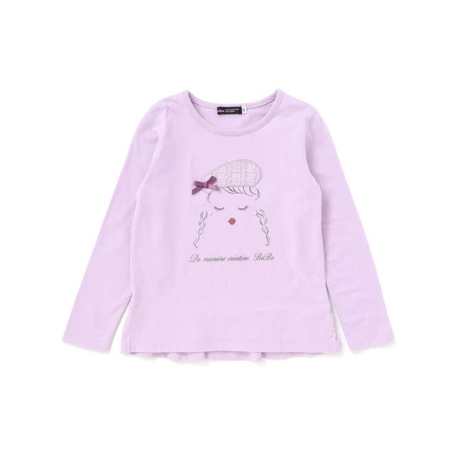 パリジェンヌツイードパッチバックフリル長袖Tシャツ(90~150cm) （パープル）