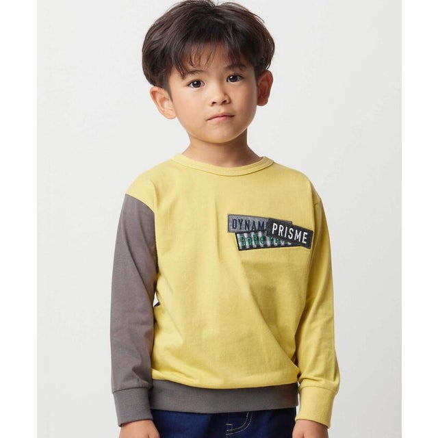 ランダム配色ワッペン刺しゅう長袖Tシャツ(90~160cm) （イエロー）