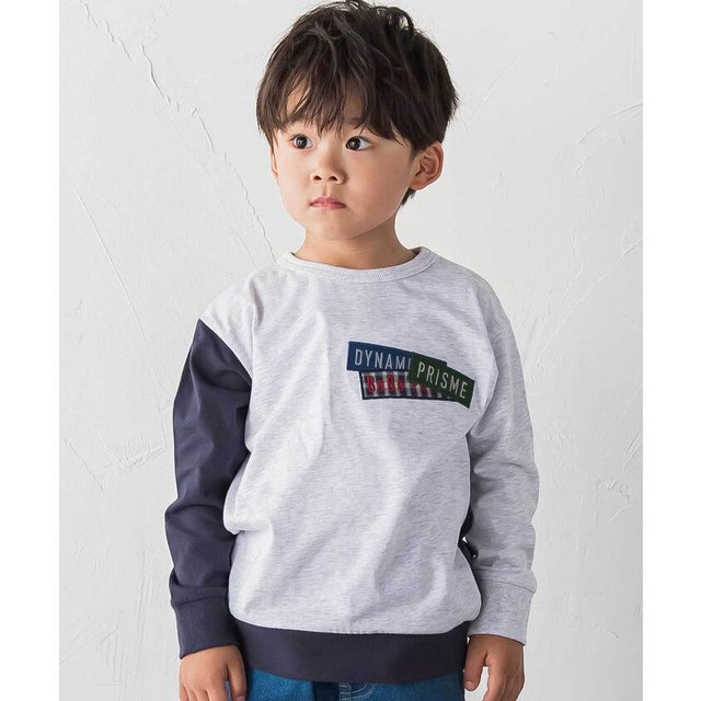 ランダム配色ワッペン刺しゅう長袖Tシャツ(90~160cm) （グレー）