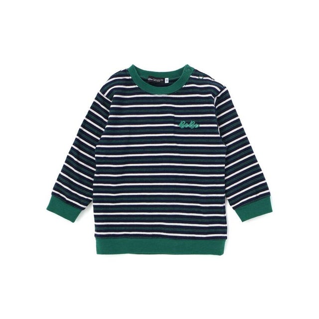 マルチボーダー天竺配色リブ長袖Tシャツ(80~90cm) （グリーン系）