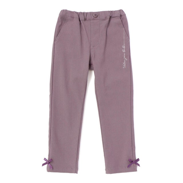 ストレッチツイル裾リボンスリムロングパンツ(90~160cm) （パープル）