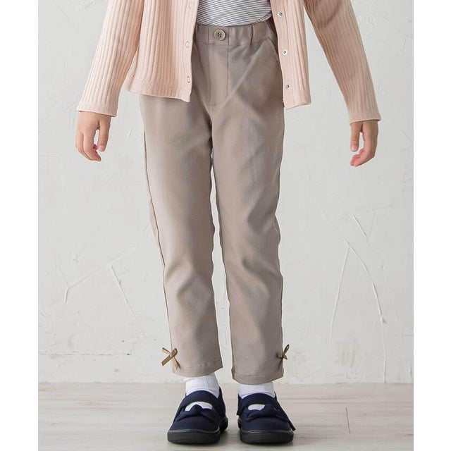 ストレッチツイル裾リボンスリムロングパンツ(90~160cm) （ベージュ）