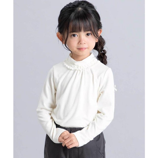 【日本製】ミップスウェードフリルハイネックTシャツ(80~160cm) （オフホワイト）
