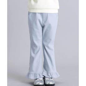ストレッチツイル裾フリルロングパンツ(90~150cm) （ブルー）