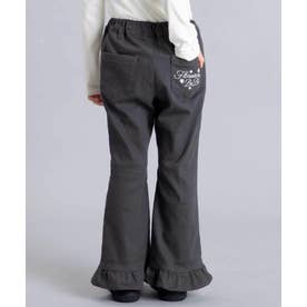 ストレッチツイル裾フリルロングパンツ(90~150cm) （ブラック）