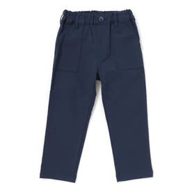 チェックパイピングアウトポケットツイルロングパンツ(90~150cm) （ネイビー）