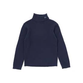 ワンポイント刺しゅうリブタートルネックニット(90~150cm) （ネイビー）