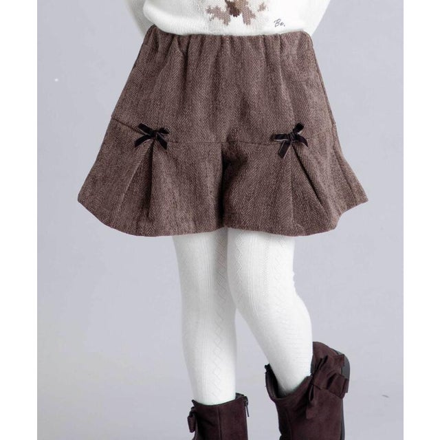 ヘリンボン切替プリーツショートパンツ(80~150cm) （ブラウン）