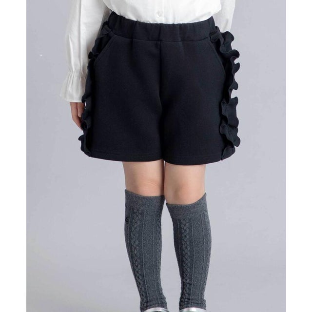 ボンディングサイドフリルショートパンツ(90~160cm) （ブラック）