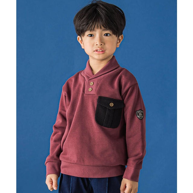 【店舗限定】ヘチマ襟パッチトレーナー(95~150cm) （ボルドー）