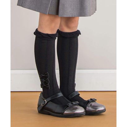 【店舗限定】サイドリボン3連ハイソックス(17~24cm) （ブラック）｜詳細画像
