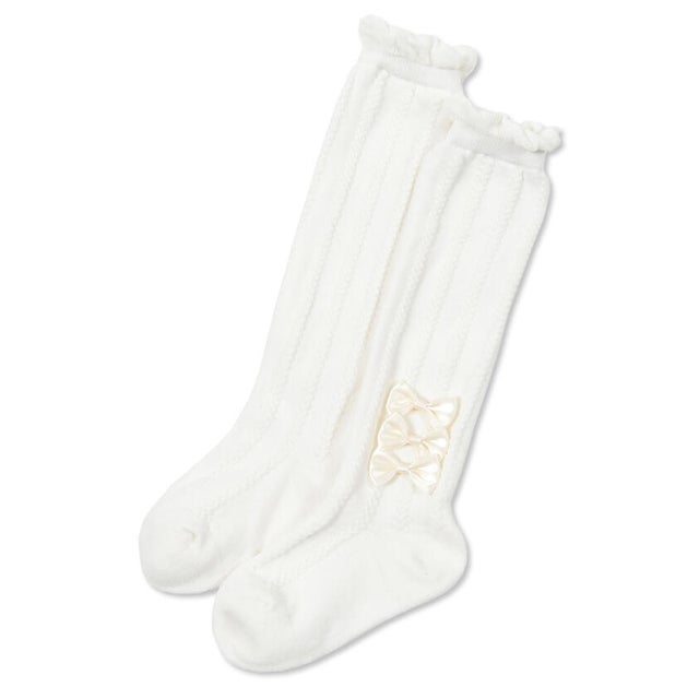 【店舗限定】サイドリボン3連ハイソックス(17~24cm) （オフホワイト）