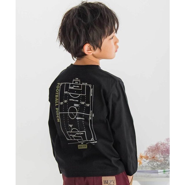 【店舗限定】サッカーバックプリントロングTシャツ(95~160cm) （ブラック）