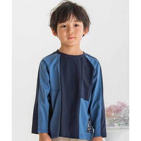 【店舗限定】配色切り替えラグランロングTシャツ(95~150cm) （ブルー系）