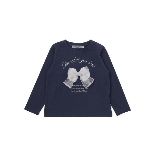 【店舗限定】チュールリボンロングTシャツ(95~150cm) （ネイビー）
