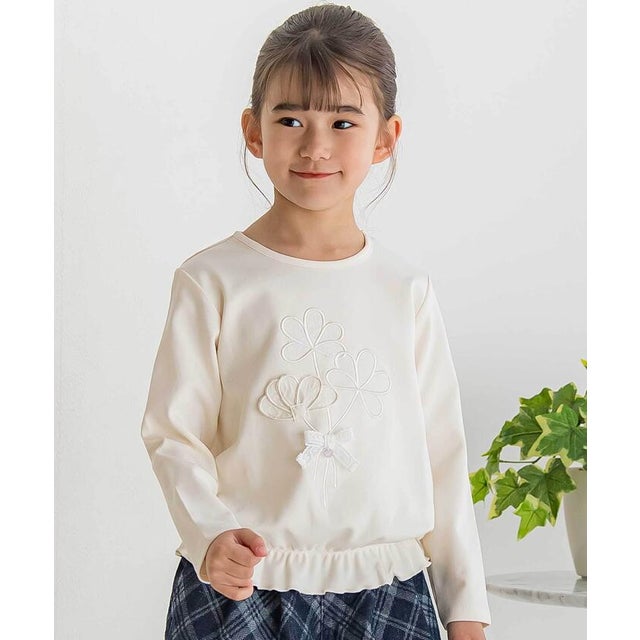 【店舗限定】花パッチワークポンチトレーナー(95~150cm) （オフホワイト）