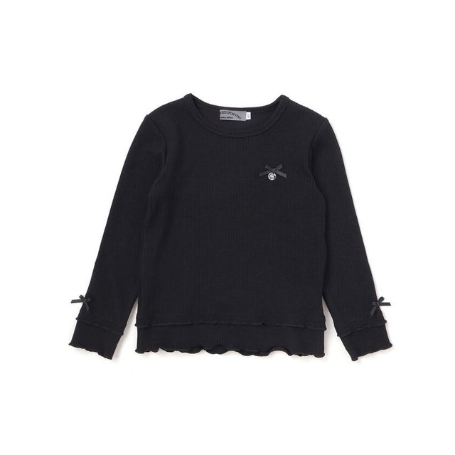 【店舗限定】2段フリルリブトップス(95~160cm) （ブラック）