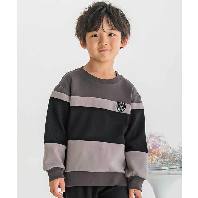 【店舗限定】配色異素材トップス(95～160cm) （ブラック系）