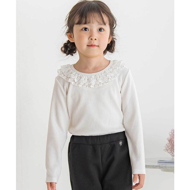 【店舗限定】花チュール襟リブトップス(95～150cm) （ホワイト）