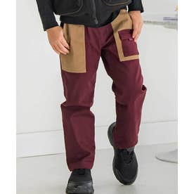 【店舗限定】配色ツイルロングパンツ(95～150cm) （ボルドー系）