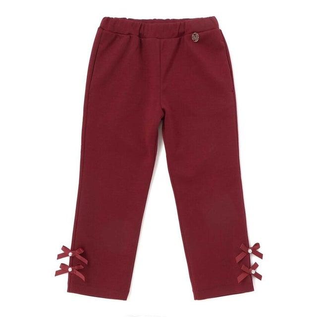 【店舗限定】ポンチ裾リボンパールロングパンツ(95～150cm) （ボルドー）
