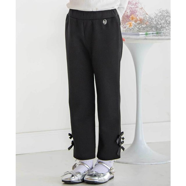 【店舗限定】ポンチ裾リボンパールロングパンツ(95～150cm) （ブラック）