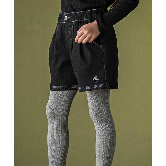 配色ステッチ裏起毛デニムキュロット(95~150cm) （ブラック）