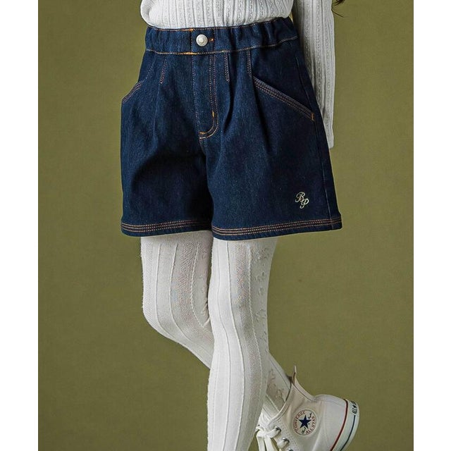 配色ステッチ裏起毛デニムキュロット(95~150cm) （ネイビー）