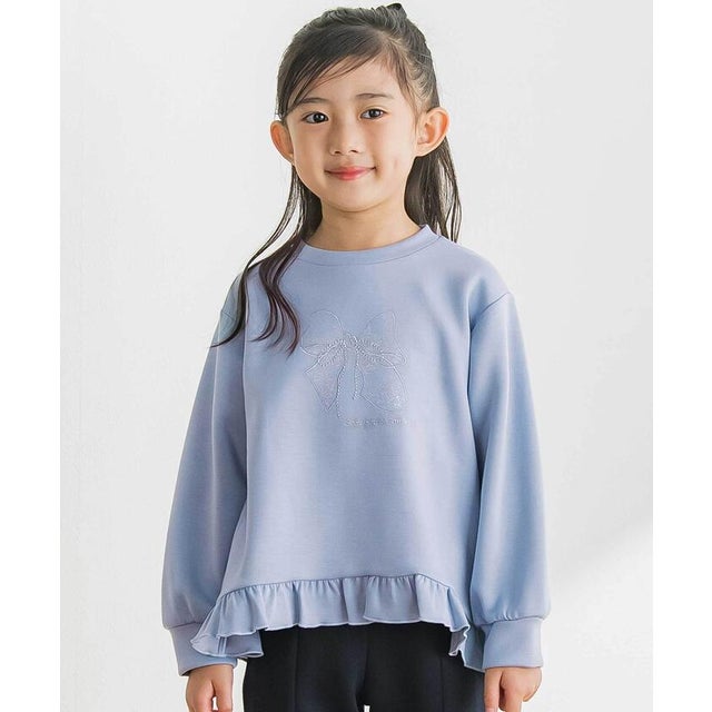 【店舗限定】ポンチリボン刺しゅうトップス(95～160㎝) （ブルー）