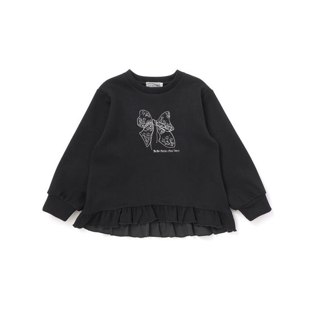 【店舗限定】ポンチリボン刺しゅうトップス(95～160㎝) （ブラック）