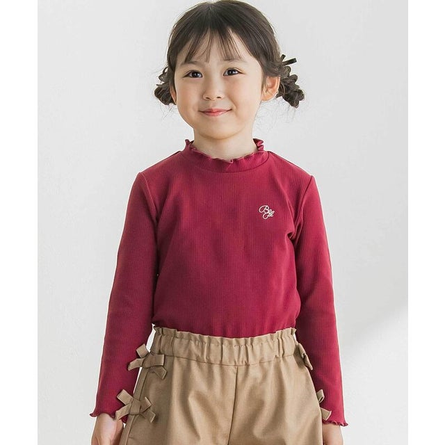 【店舗限定】プチハイネックリブトップス(95～150㎝) （ボルドー）