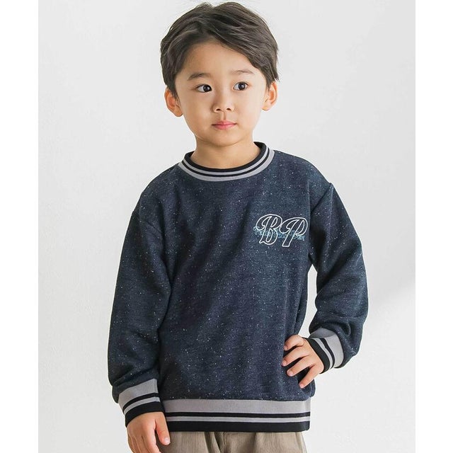 【店舗限定】ネップ裏毛リブ配色ライントレーナー(95～150㎝) （ネイビー系）
