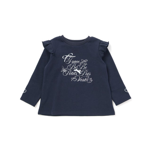 【店舗限定】シルバーロゴプリントフリルトップス(95～160㎝) （ネイビー）