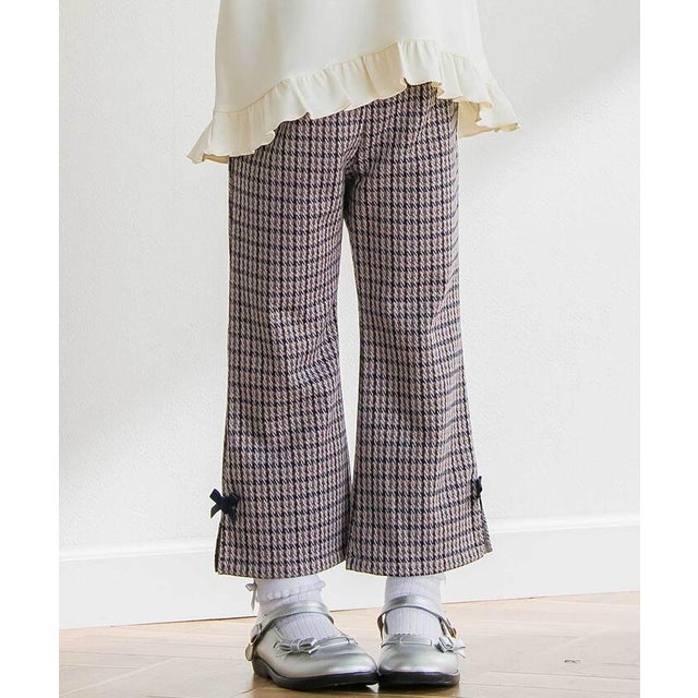 【店舗限定】チェック・花ジャガードロングパンツ(95～150㎝) （ピンク系）
