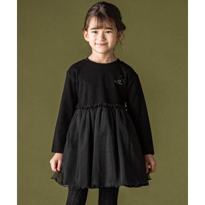 キラキラチュールドッキング長袖ワンピース(95~150cm) （ブラック）｜詳細画像