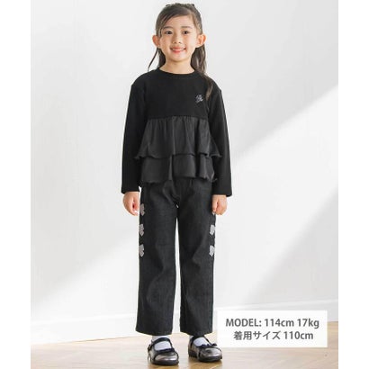シフォン2段フリル 長袖カットソー(95~160cm) （ブラック）｜詳細画像