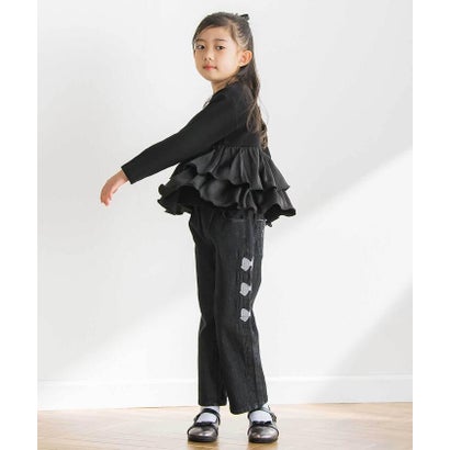 シフォン2段フリル 長袖カットソー(95~160cm) （ブラック）｜詳細画像