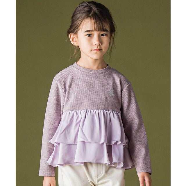 シフォン2段フリル 長袖カットソー(95~160cm) （パープル）
