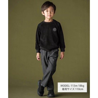 ワッペン付き 異素材切り替え長袖トレーナー(95~160cm) （ベージュ）｜詳細画像